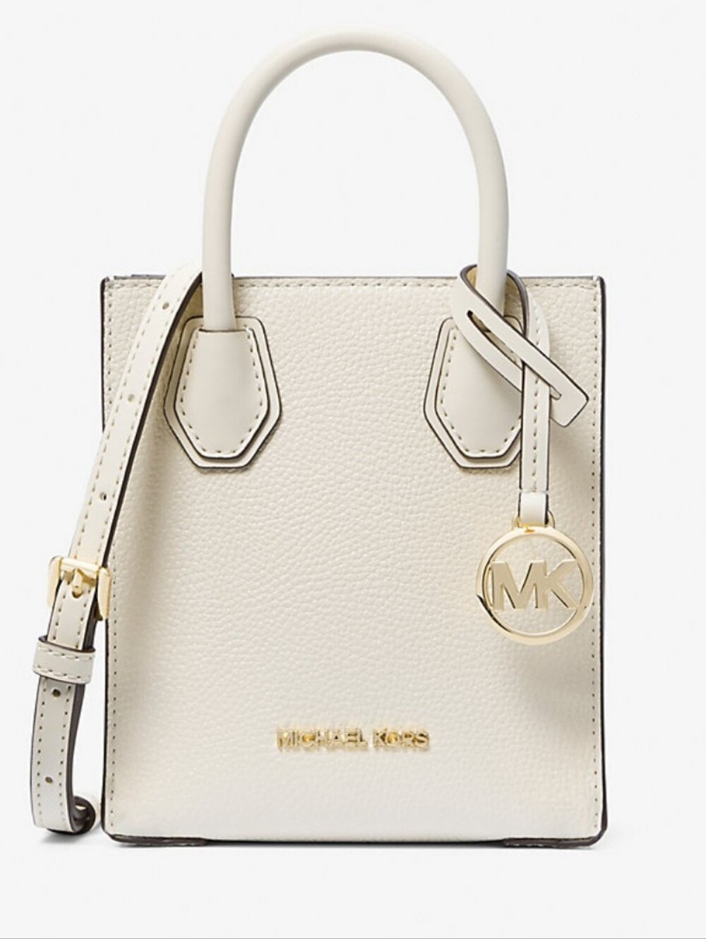 Michael Kors Mercer Extra-Small Pebbled Leather Crossbody Bag in Light Cream